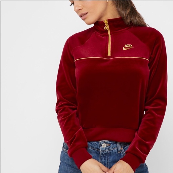 Nike | Tops | Nwt Nike Velour Sweatshirt Red | Poshmark
